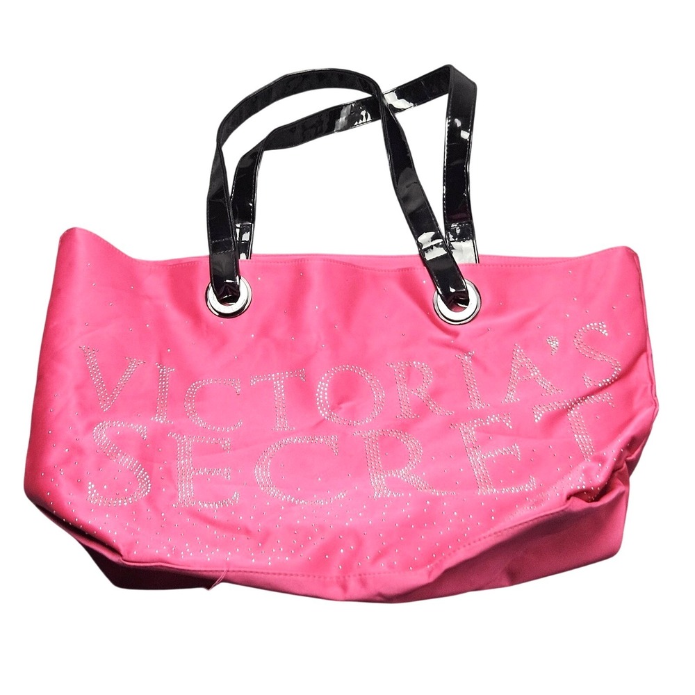 Vintage Victorias Secret Tote Bag Womens Pink Rhinestone Logo Y2K Travel Beach